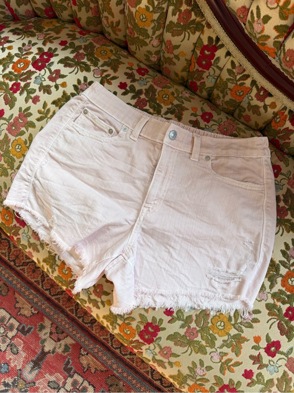 Aerie Pale Pink Distressed Denim Shorts